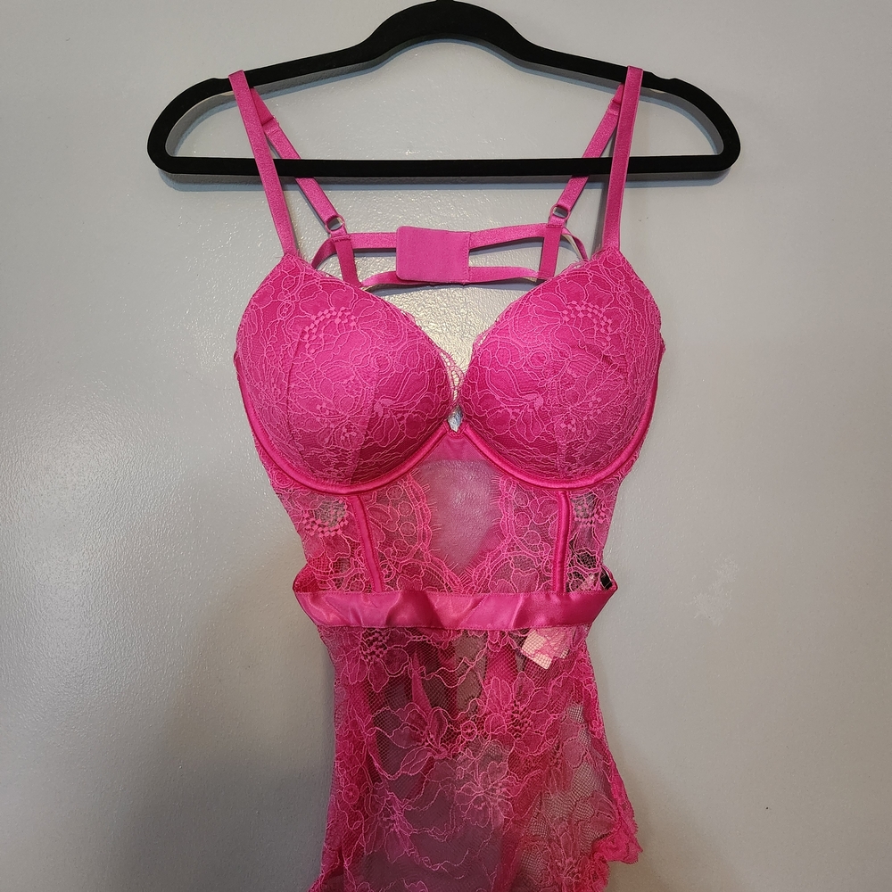 Victoria's Secret Hot Pink Lace Bodysuit